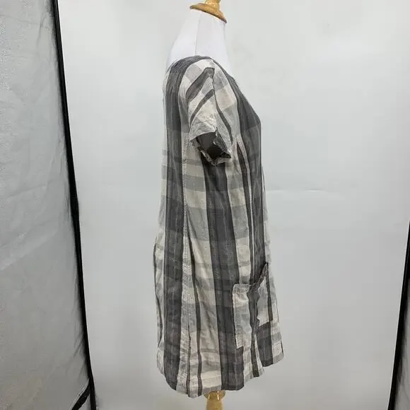 Eileen Fisher Dress Womens S Small Organic Linen Blend Plaid Lagenlook Pockets - Picture 5 of 13
